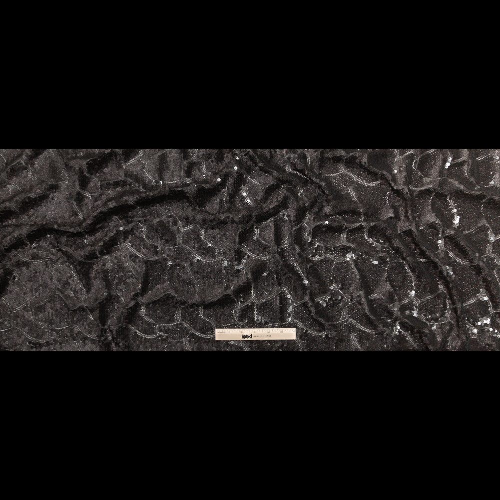 Mesh with Sequins - Metallic Black Cracking Spots on Black Full Mesh with Sequins - Metallic Black Cracking Spots on Black Full