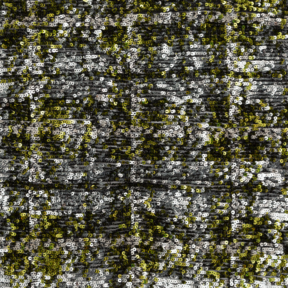 Mesh with Baby Sequins - Metallic Green and Silver on Black Mesh with Baby Sequins - Metallic Green and Silver on Black