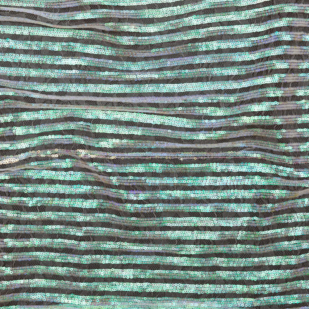 Netting with Baby Sequins - Green, Blue and Pink Iridescent Stripes on White Netting with Baby Sequins - Green, Blue and Pink Iridescent Stripes on White