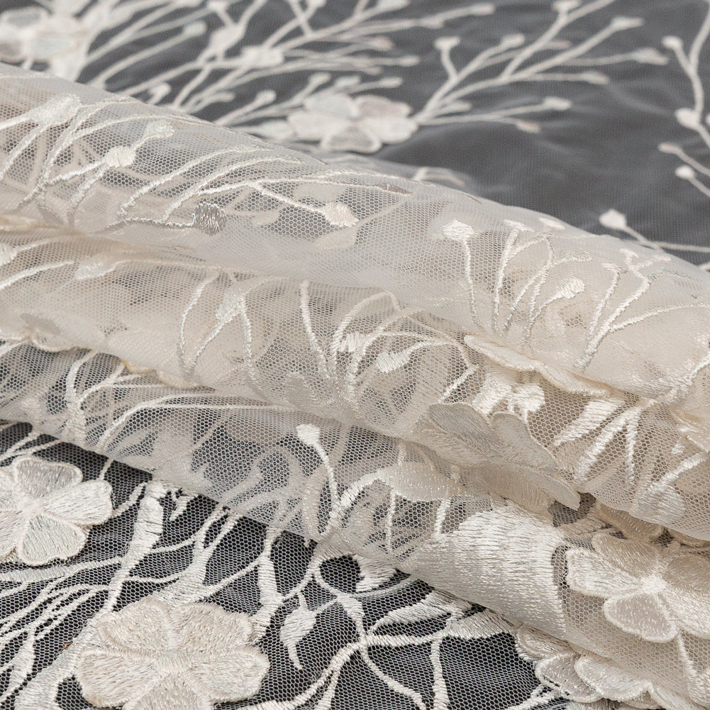 3D Embroidered Lace - White Floral Detail 3D Embroidered Lace - White Floral Detail