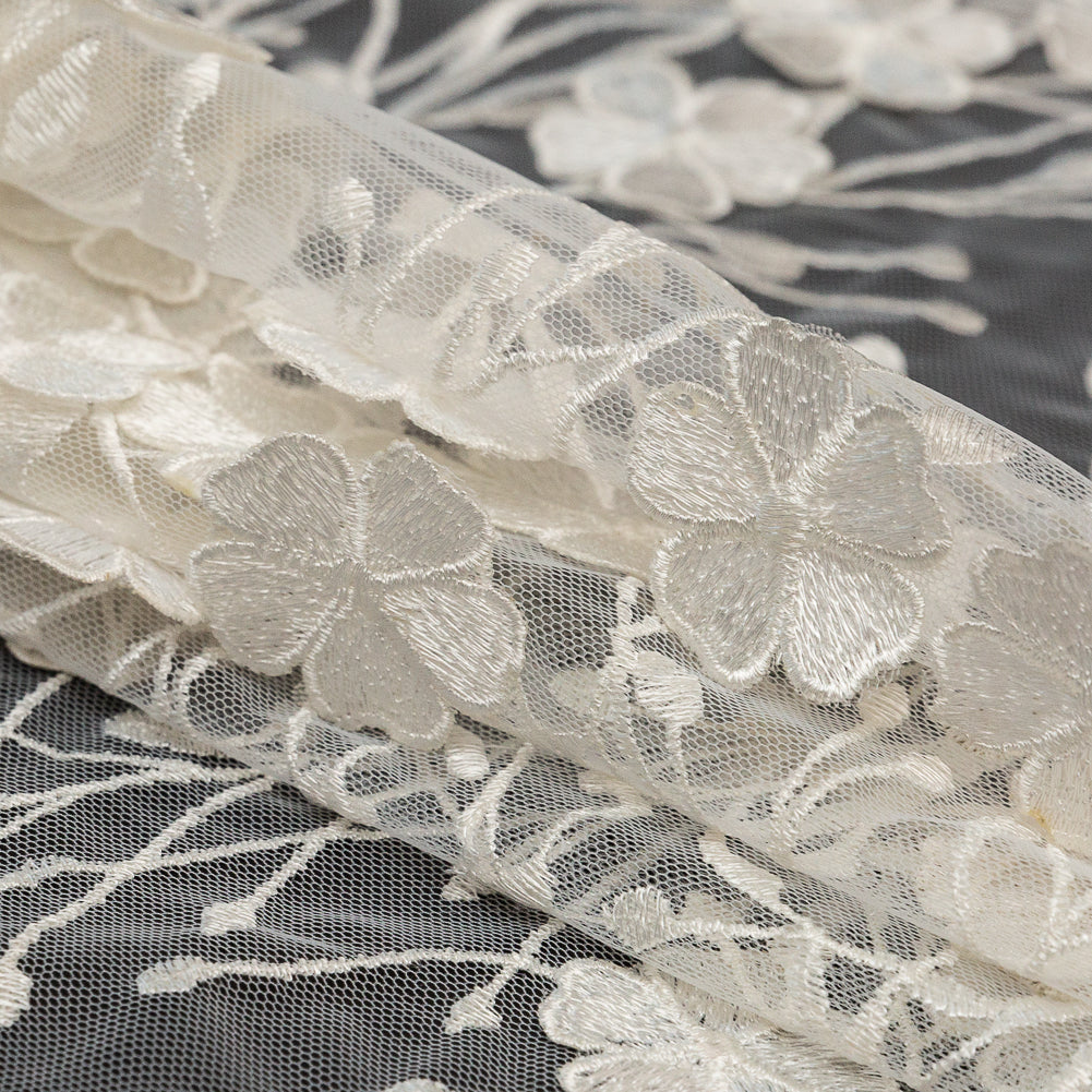 3D Embroidered Lace - Off-White Floral Folded 3D Embroidered Lace - Off-White Floral Folded