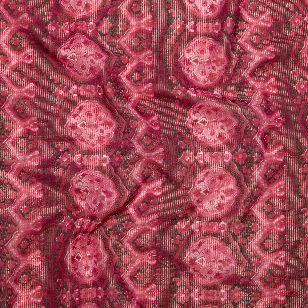 Cardinal Red Damask Cotton Voile with Metallic Gold Stripes Cardinal Red Damask Cotton Voile with Metallic Gold Stripes