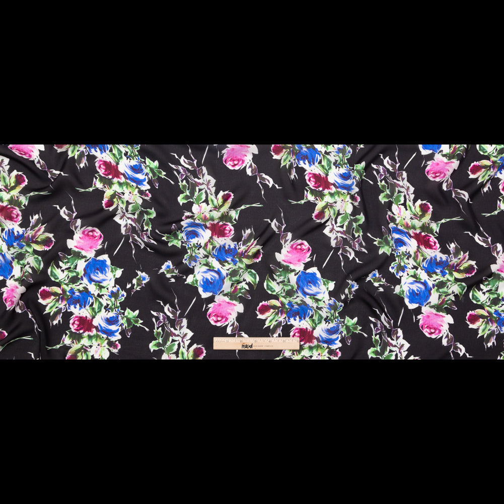 Milly Italian Black, Ibis Rose and Princess Blue Floral Silk Georgette Full Milly Italian Black, Ibis Rose and Princess Blue Floral Silk Georgette Full
