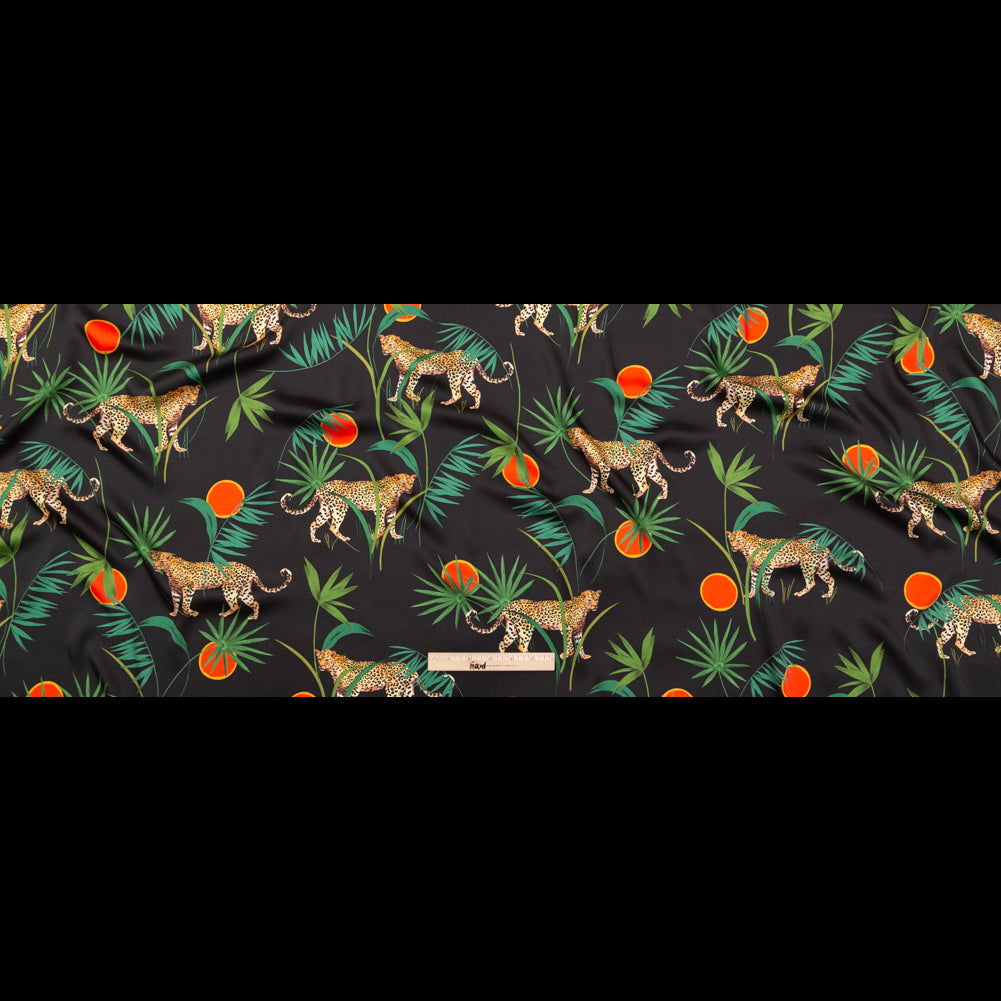 Milly Black and Green Tropical Leaves and Leopards Polyester Twill Full Milly Black and Green Tropical Leaves and Leopards Polyester Twill Full