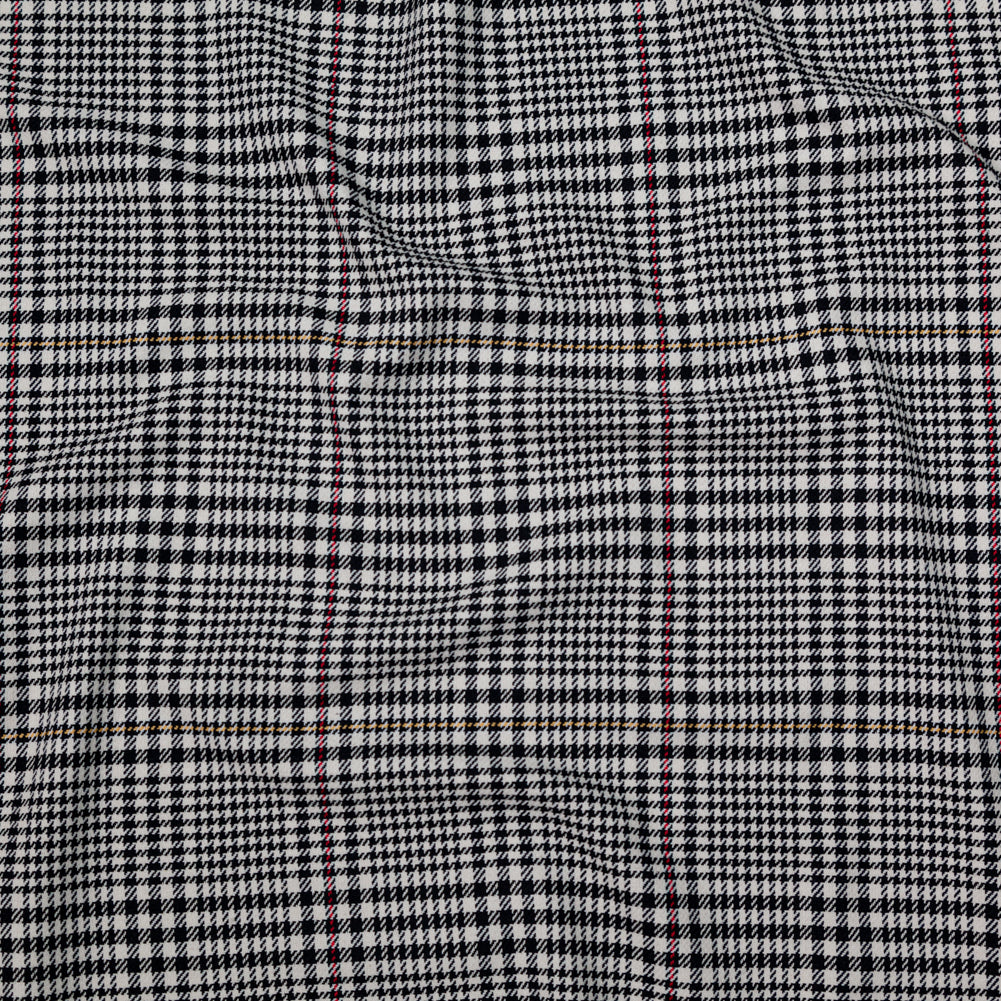 Black, Off-White, Yellow and Red Glen Plaid Cotton Twill Black, Off-White, Yellow and Red Glen Plaid Cotton Twill