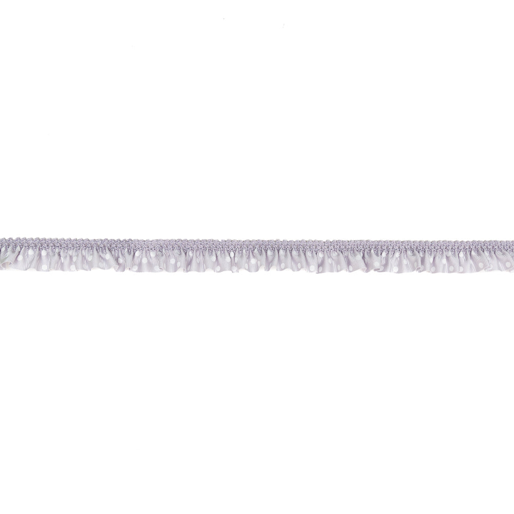 European Gray and White Polka Dot Ruffled Stretch Grosgrain .875" European Gray and White Polka Dot Ruffled Stretch Grosgrain .875"