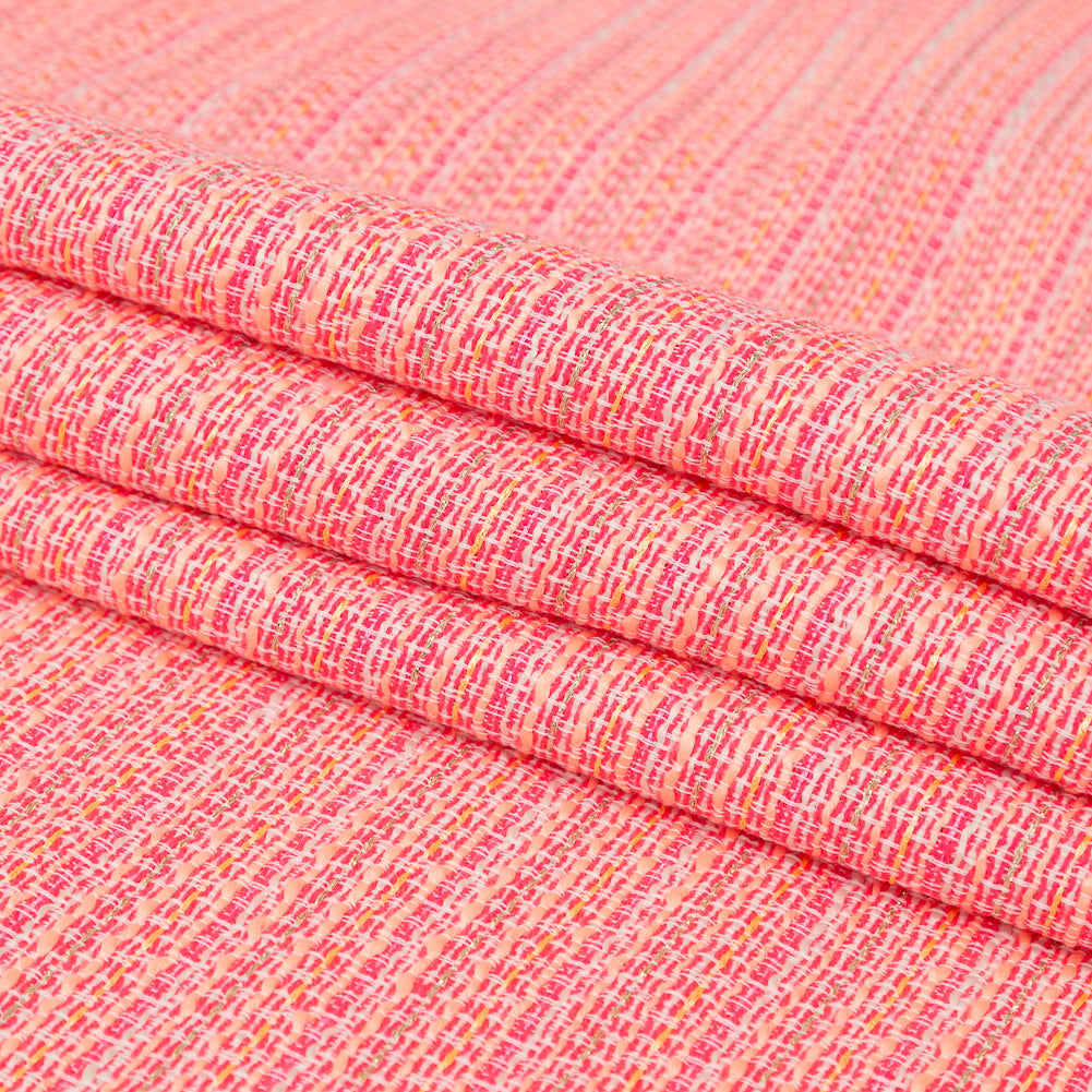Neon Pink and White Tweed with Metallic Gold Threads Folded Neon Pink and White Tweed with Metallic Gold Threads Folded