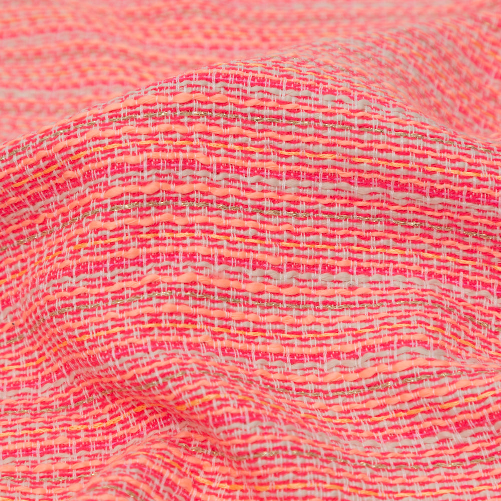 Neon Pink and White Tweed with Metallic Gold Threads Detail Neon Pink and White Tweed with Metallic Gold Threads Detail