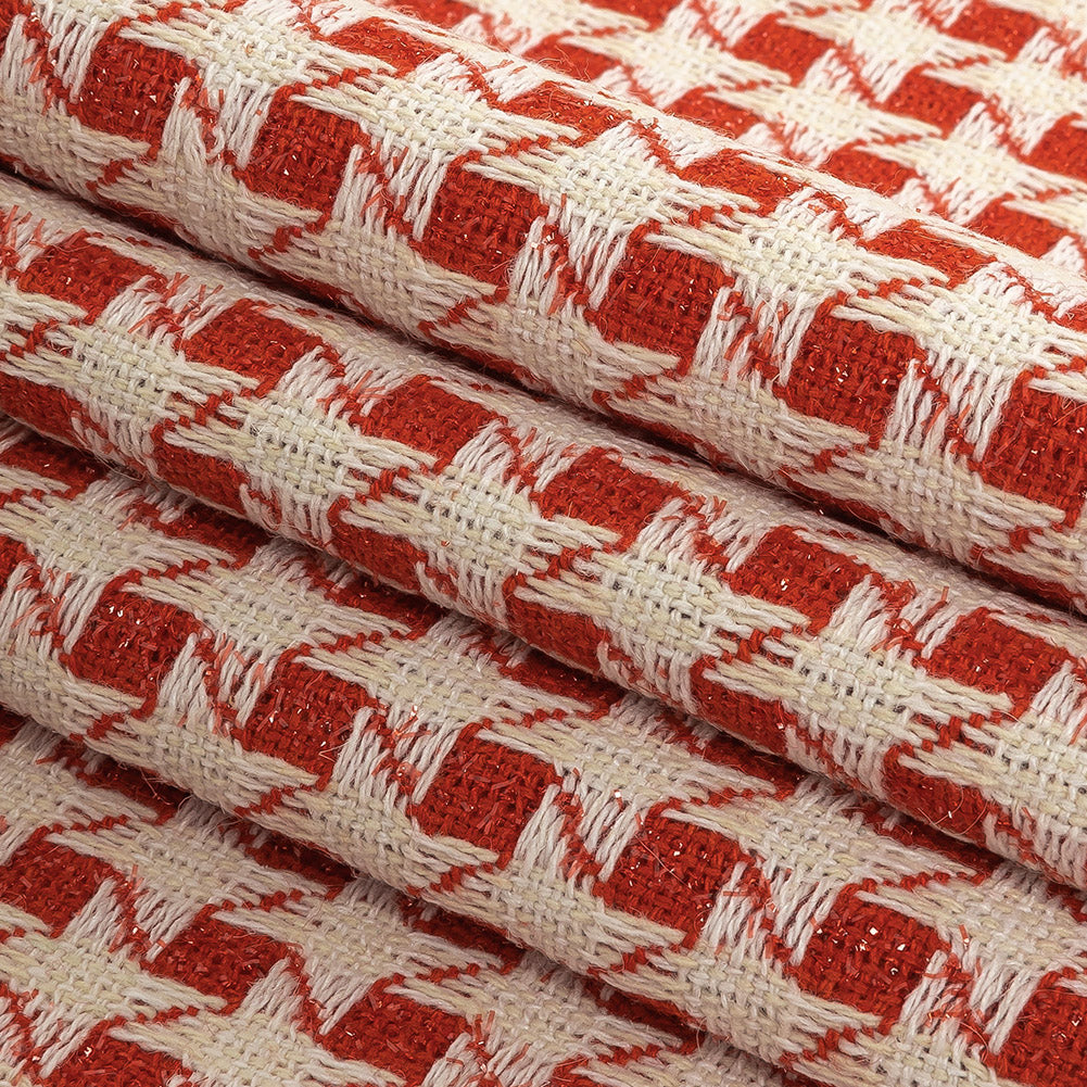 Metallic Dog's Tooth Tweed - Red and Cream Houndstooth - Deadstock Folded Metallic Dog's Tooth Tweed - Red and Cream Houndstooth - Deadstock Folded