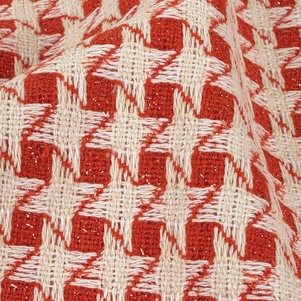 Metallic Dog's Tooth Tweed - Red and Cream Houndstooth - Deadstock Detail Metallic Dog's Tooth Tweed - Red and Cream Houndstooth - Deadstock Detail