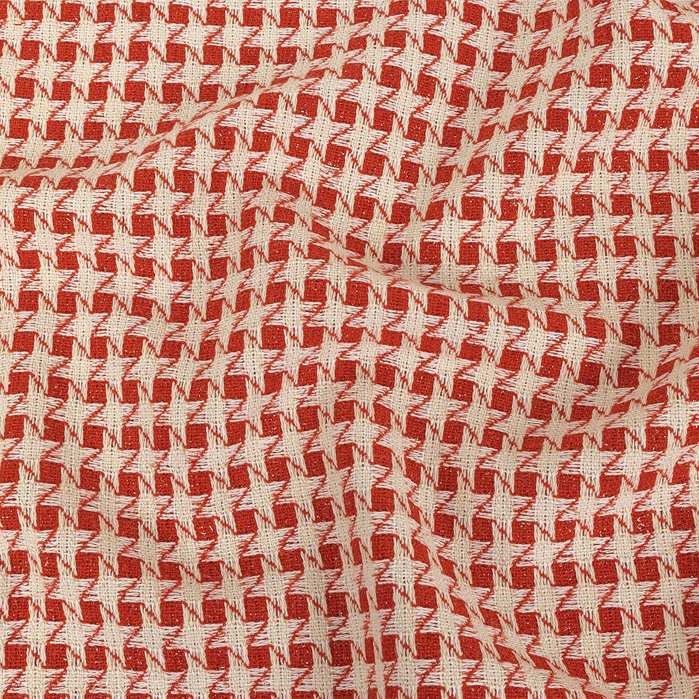Metallic Dog's Tooth Tweed - Red and Cream Houndstooth - Deadstock Metallic Dog's Tooth Tweed - Red and Cream Houndstooth - Deadstock