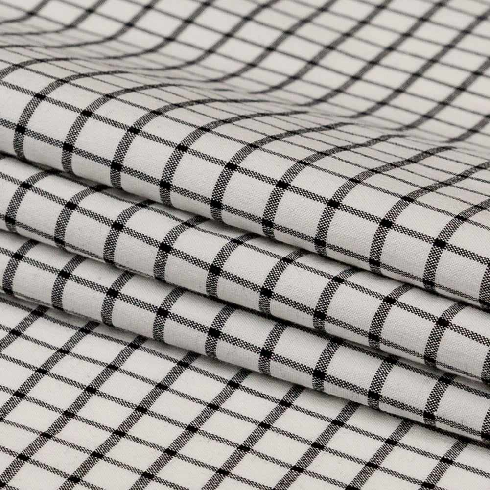 White and Black Checkered Heavy Stretch Cotton Woven Folded