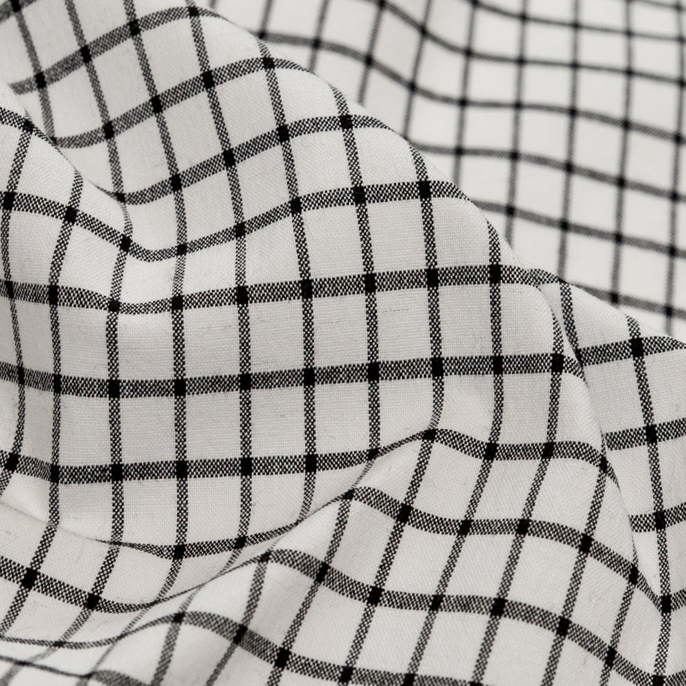 White and Black Checkered Heavy Stretch Cotton Woven Detail