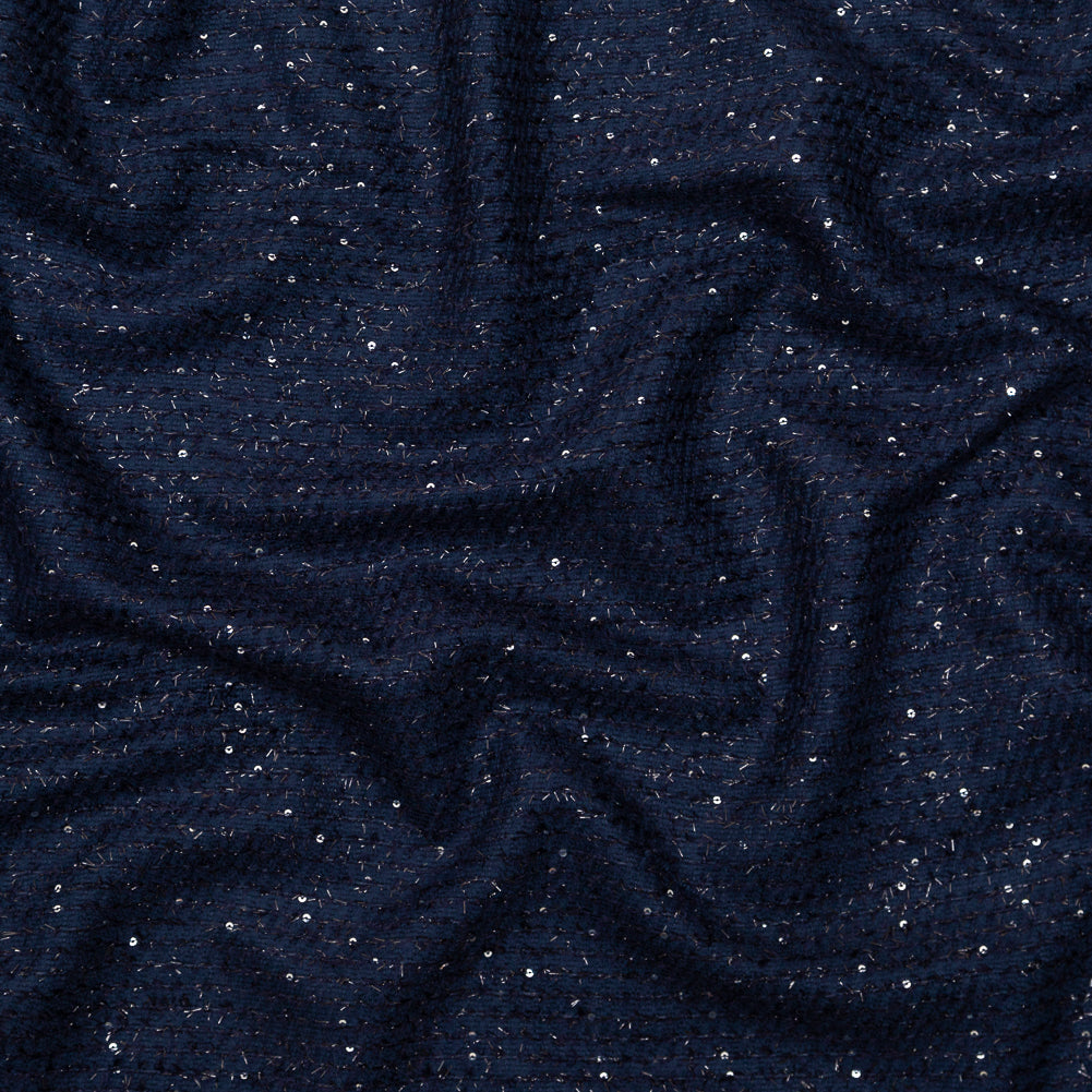 Metallic Navy Striped Tweed with Silver Sequins Metallic Navy Striped Tweed with Silver Sequins
