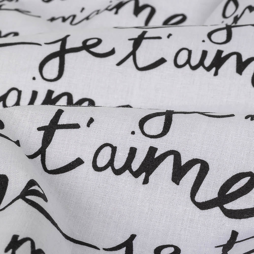 Milly Phantom and White Je T'aime Script Printed Stretch Cotton Poplin Full Milly Phantom and White Je T'aime Script Printed Stretch Cotton Poplin Full