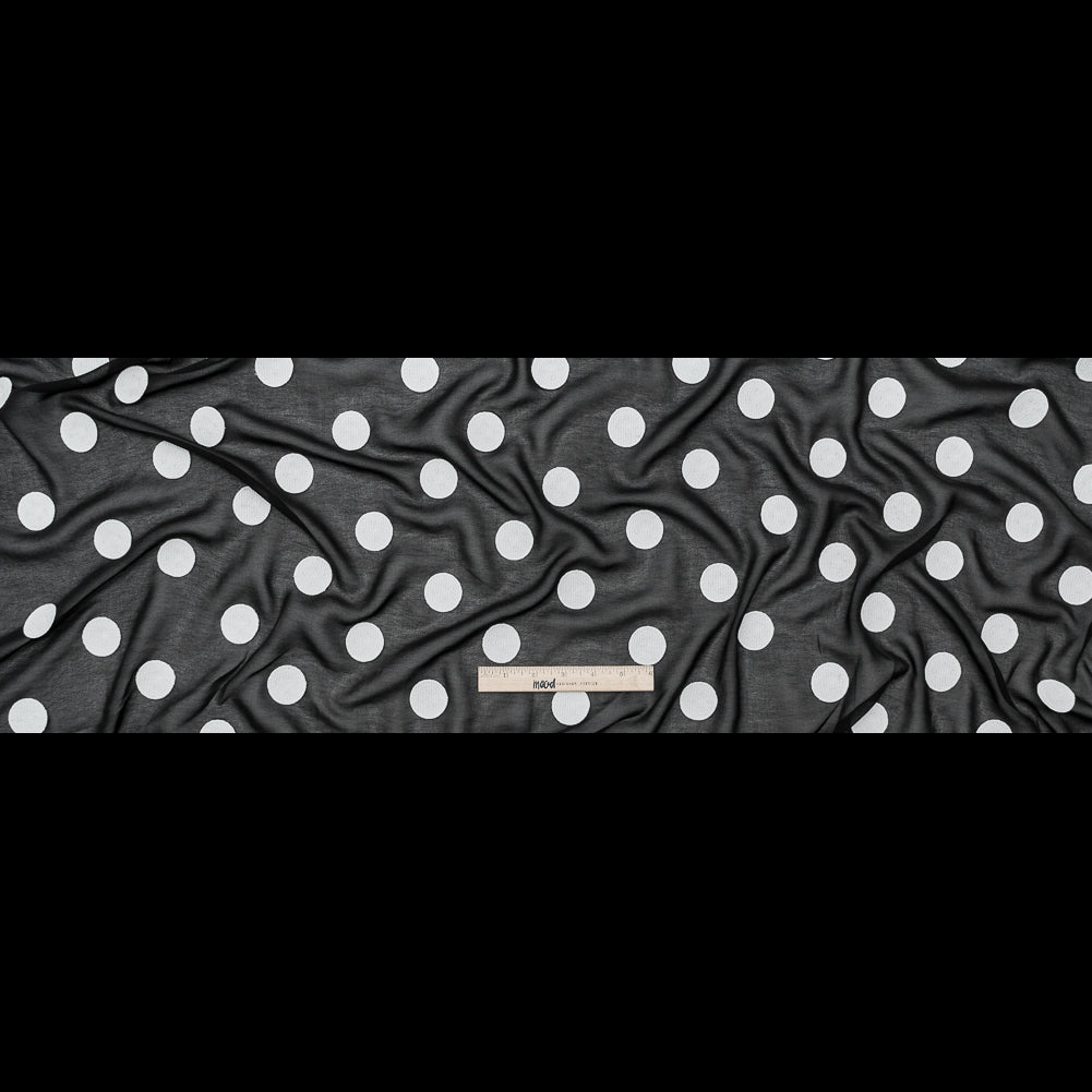 Italian Black Chiffon with 3D White Embroidered Polka Dots Full Italian Black Chiffon with 3D White Embroidered Polka Dots Full