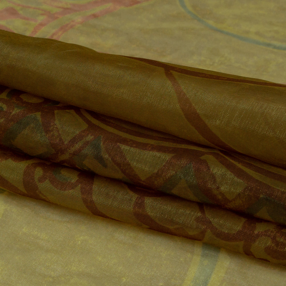 Rich Metallic Gold and Merlot Scroll Printed Organza Lame Folded Rich Metallic Gold and Merlot Scroll Printed Organza Lame Folded