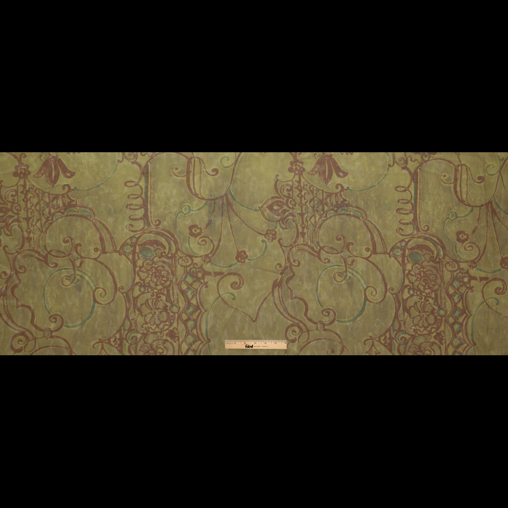 Rich Metallic Gold and Merlot Scroll Printed Organza Lame Full Rich Metallic Gold and Merlot Scroll Printed Organza Lame Full