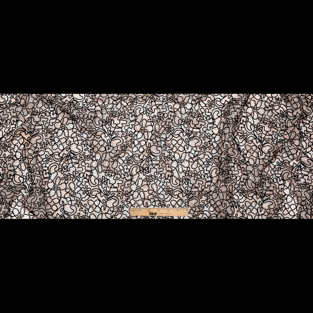 Peach Floral Chantilly Lace with Black Abstract Cording Full Peach Floral Chantilly Lace with Black Abstract Cording Full