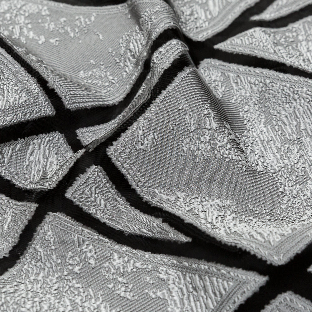 Silver and White Geometric Burnout Jacquard Detail Silver and White Geometric Burnout Jacquard Detail