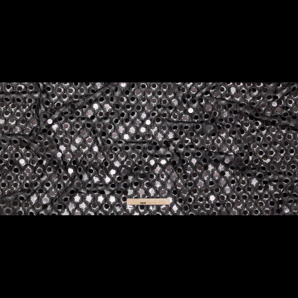 Italian Black 3D Floral Circle Paillette Sequined Tulle Full Italian Black 3D Floral Circle Paillette Sequined Tulle Full