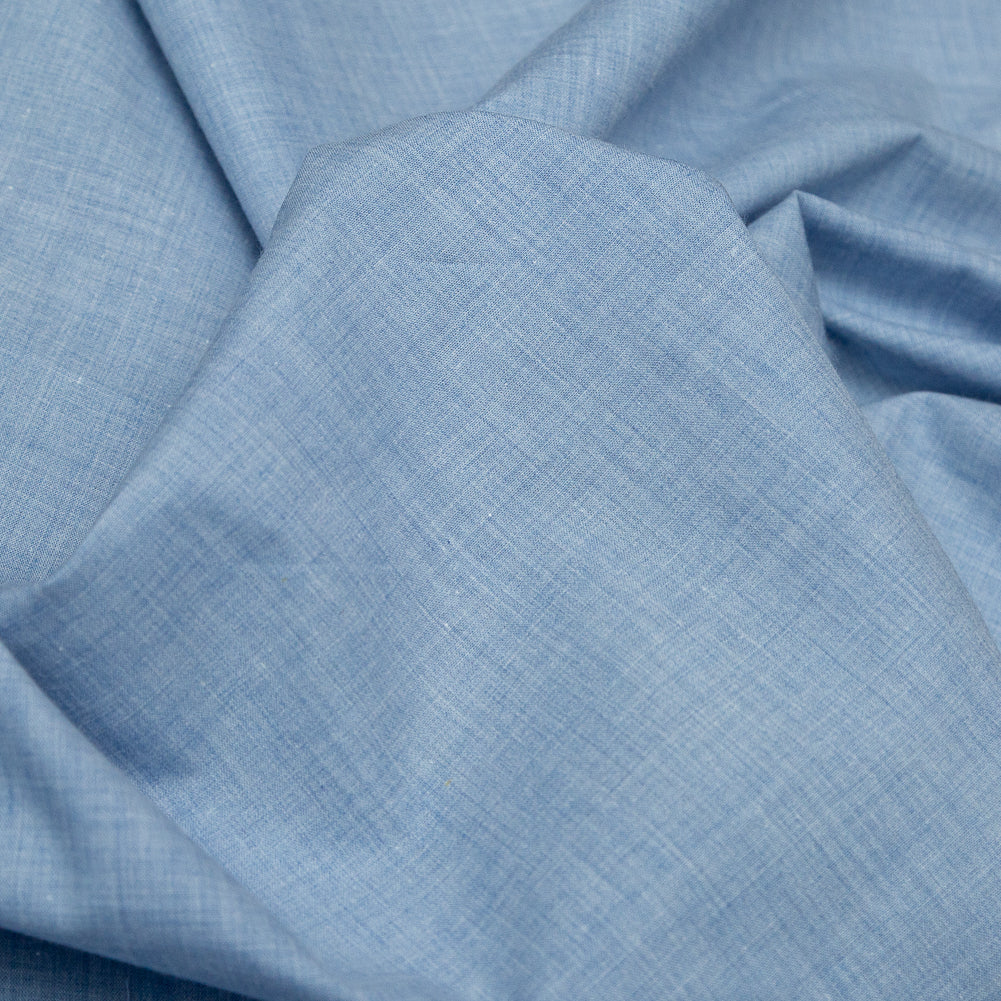 Italian Heathered Blue Cotton Shirting Detail Italian Heathered Blue Cotton Shirting Detail