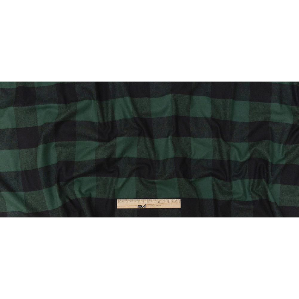 Buffalo Check Cotton Flannel - Black and Green - Seco Collection Folded