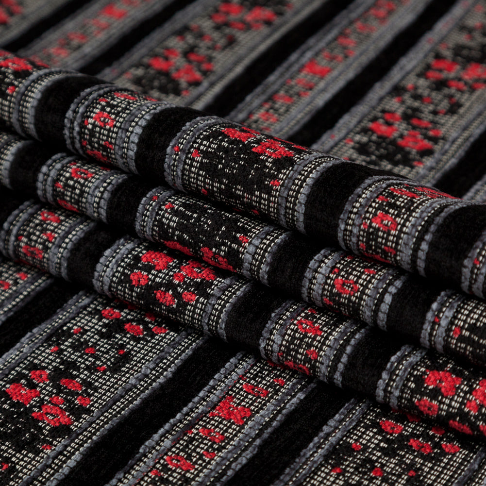 Famous NYC Designer American Beauty and Black Striped Acrylic Tweed Folded Famous NYC Designer American Beauty and Black Striped Acrylic Tweed Folded