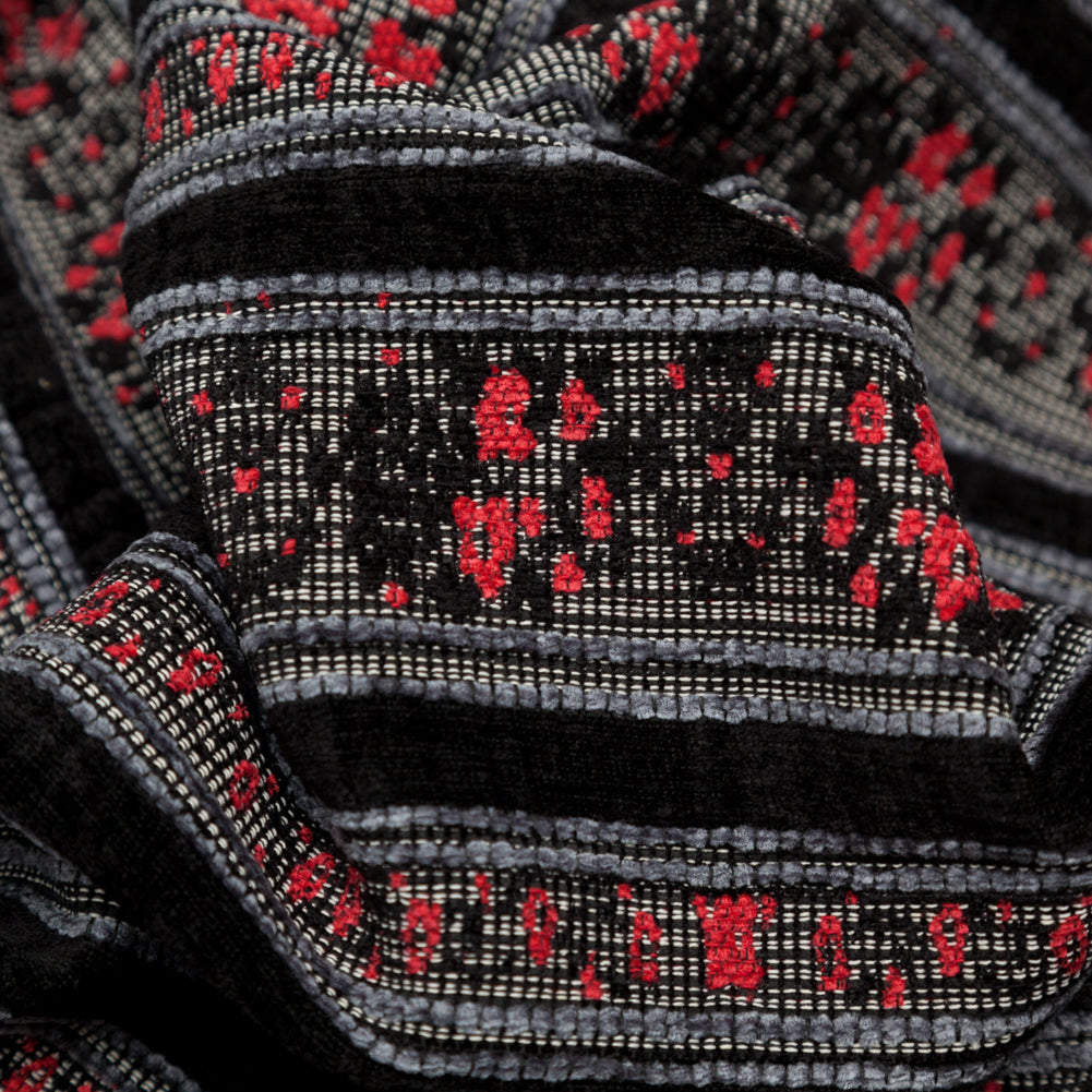 Famous NYC Designer American Beauty and Black Striped Acrylic Tweed Detail Famous NYC Designer American Beauty and Black Striped Acrylic Tweed Detail