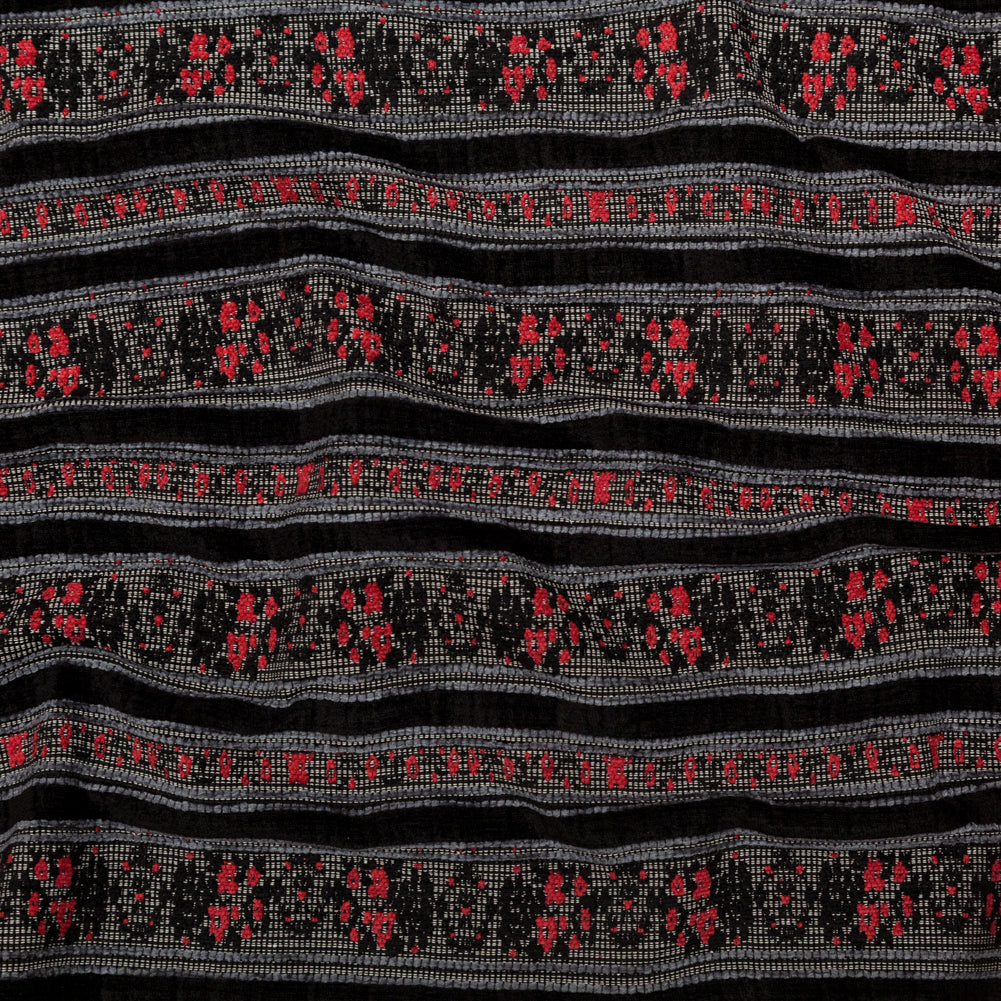 Famous NYC Designer American Beauty and Black Striped Acrylic Tweed Famous NYC Designer American Beauty and Black Striped Acrylic Tweed