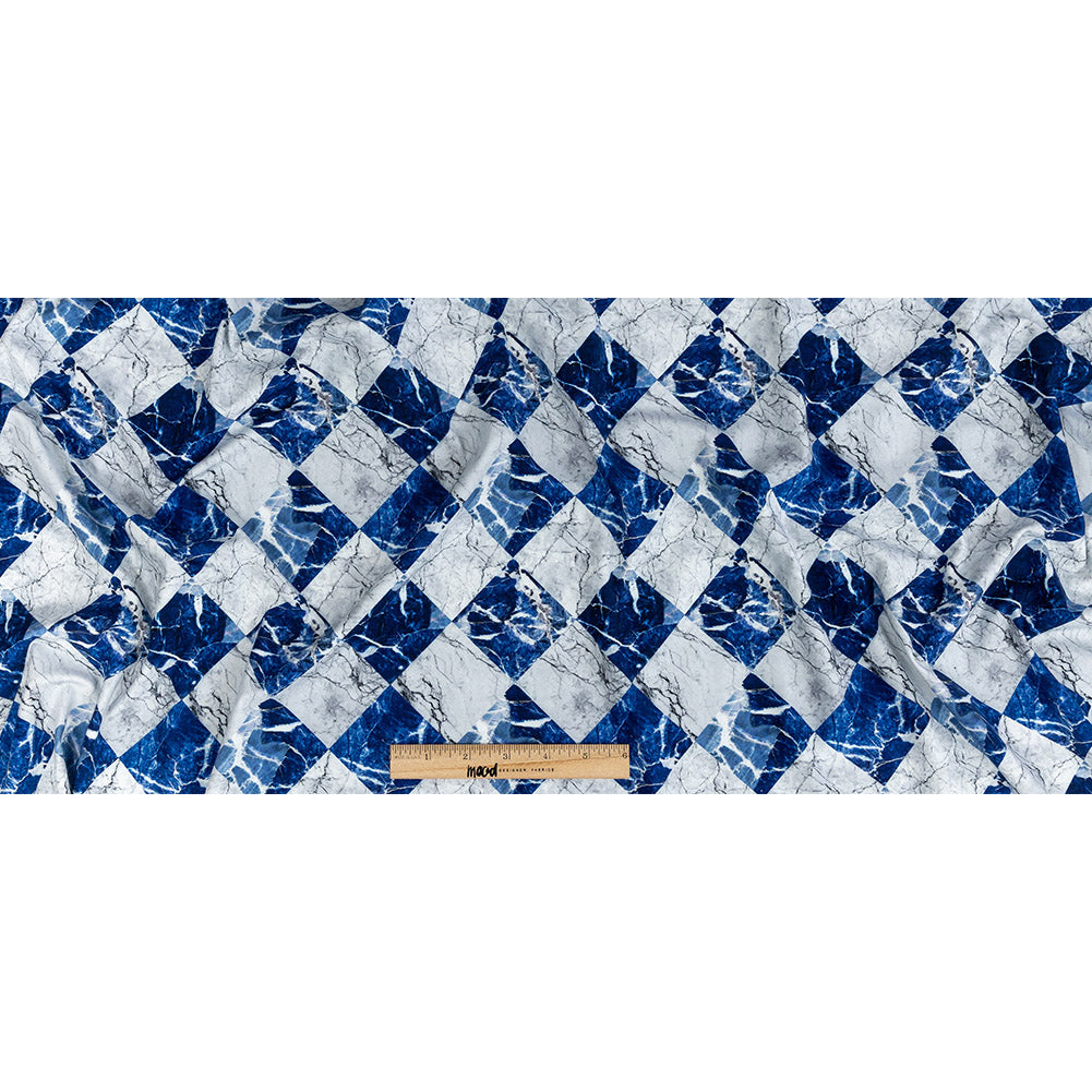 Wedgewood and White Checkered Marble Caye UV Protective Compression Swimwear Tricot with Aloe Vera Microcapsules Full Wedgewood and White Checkered Marble Caye UV Protective Compression Swimwear Tricot with Aloe Vera Microcapsules Full