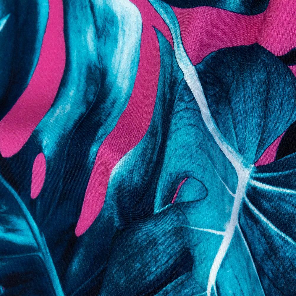 Magenta and Teal Foliage Caye UV Protective Compression Swimwear Tricot with Aloe Vera Microcapsules Detail Magenta and Teal Foliage Caye UV Protective Compression Swimwear Tricot with Aloe Vera Microcapsules Detail