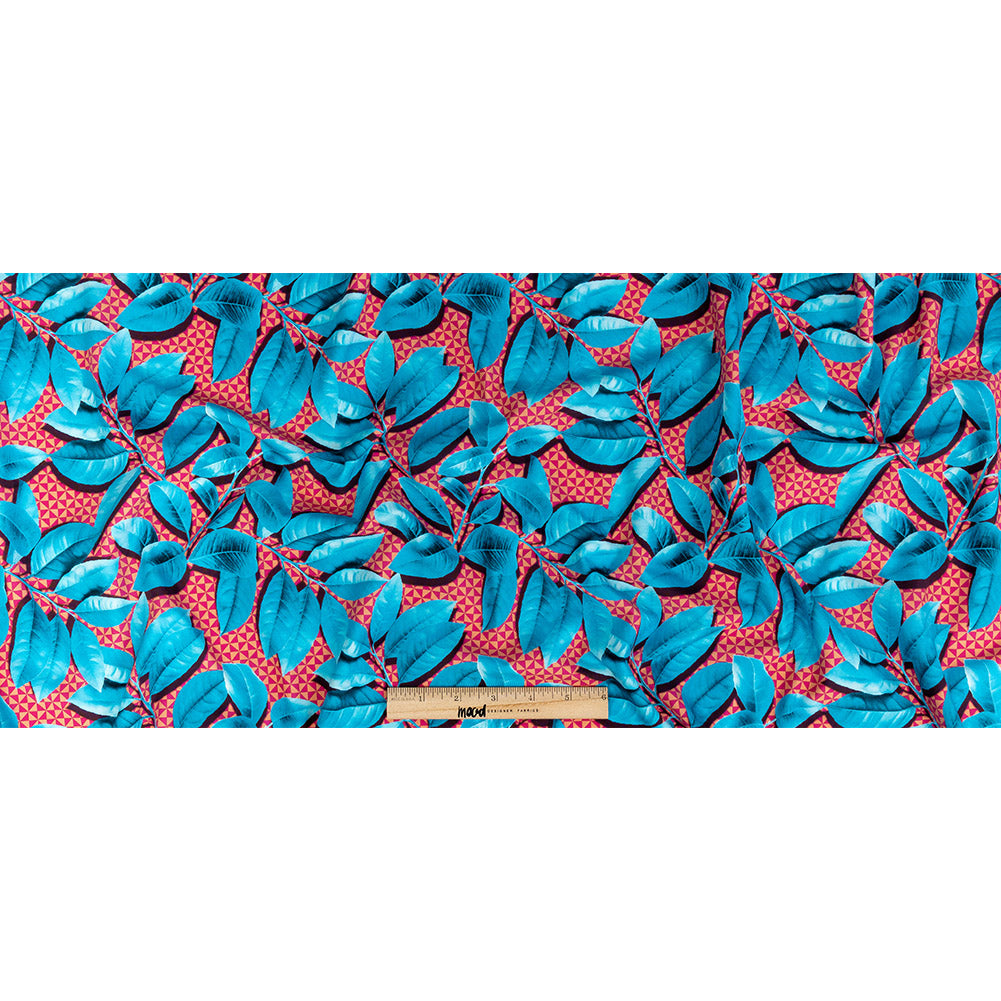 Compression Swimwear Tricot, UV Protective with Aloe Vera Microcapsules - Blue Leaves and Peach Pink Geometric - Caye Collection Full Compression Swimwear Tricot, UV Protective with Aloe Vera Microcapsules - Blue Leaves and Peach Pink Geometric - Caye Collection Full