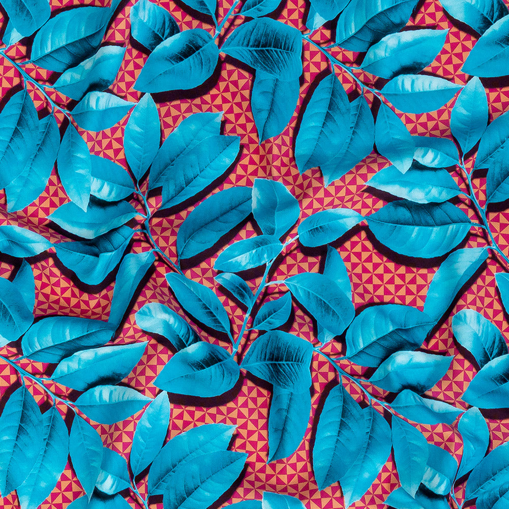 Compression Swimwear Tricot, UV Protective with Aloe Vera Microcapsules - Blue Leaves and Peach Pink Geometric - Caye Collection Compression Swimwear Tricot, UV Protective with Aloe Vera Microcapsules - Blue Leaves and Peach Pink Geometric - Caye Collection