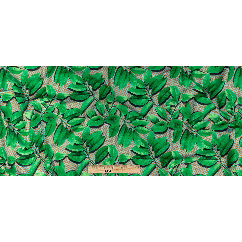 Compression Swimwear Tricot, UV Protective with Aloe Vera Microcapsules - Green Leaves and Orange Geometric - Caye Collection Full Compression Swimwear Tricot, UV Protective with Aloe Vera Microcapsules - Green Leaves and Orange Geometric - Caye Collection Full