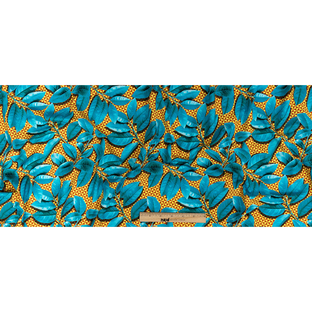 Compression Swimwear Tricot, UV Protective with Aloe Vera Microcapsules - Blue Leaves and Yellow Geometric - Caye Collection Full Compression Swimwear Tricot, UV Protective with Aloe Vera Microcapsules - Blue Leaves and Yellow Geometric - Caye Collection Full