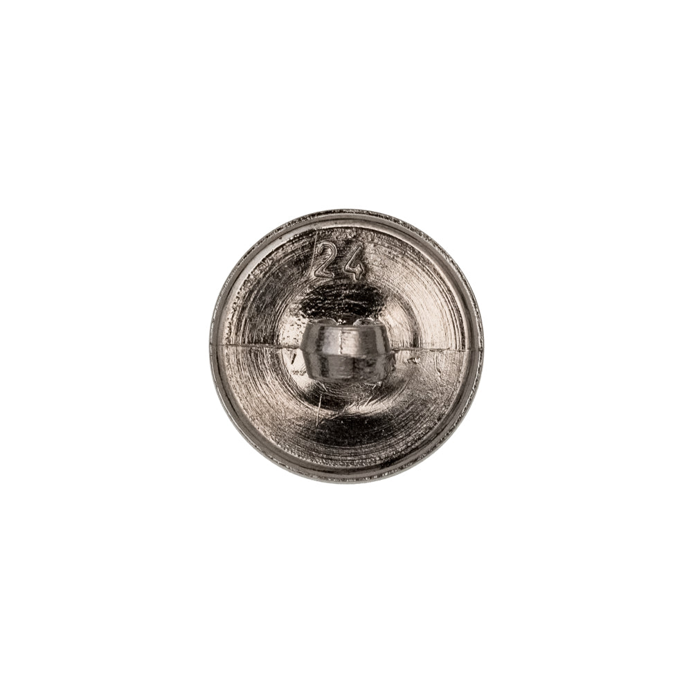 Italian Silver Crest Plastic Shank Back Button - 24L/15mm Detail Italian Silver Crest Plastic Shank Back Button - 24L/15mm Detail