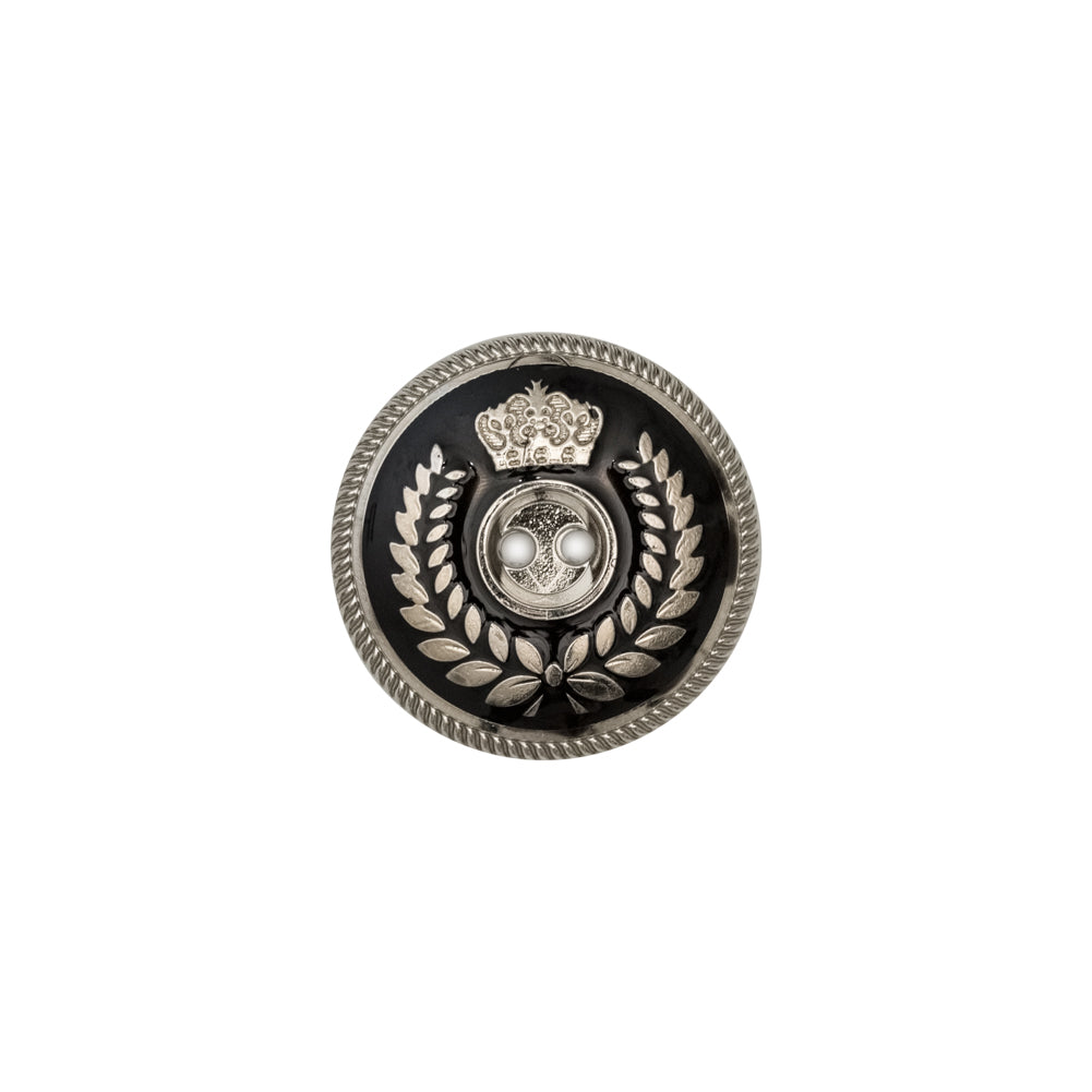 Italian Silver and Black 2-Hole Crest Button - 24L/15mm Italian Silver and Black 2-Hole Crest Button - 24L/15mm