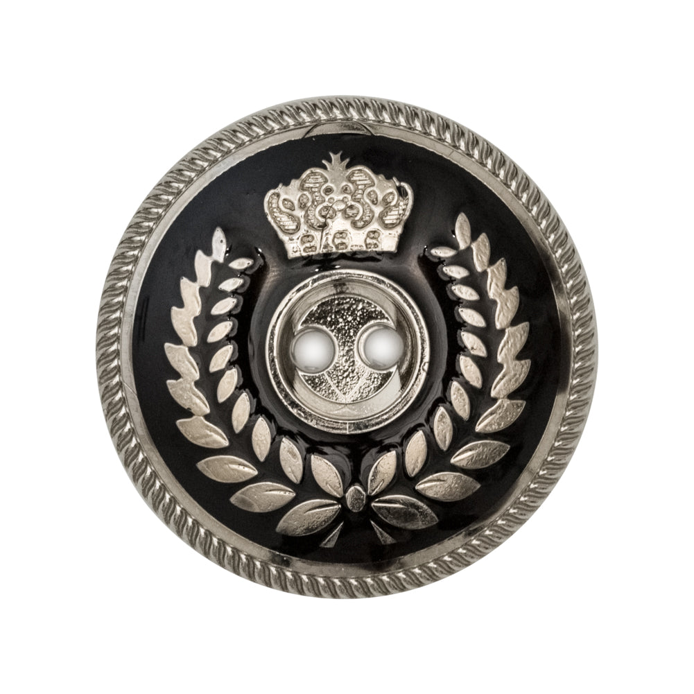 Italian Silver and Black 2-Hole Crest Button - 44L/28mm Italian Silver and Black 2-Hole Crest Button - 44L/28mm
