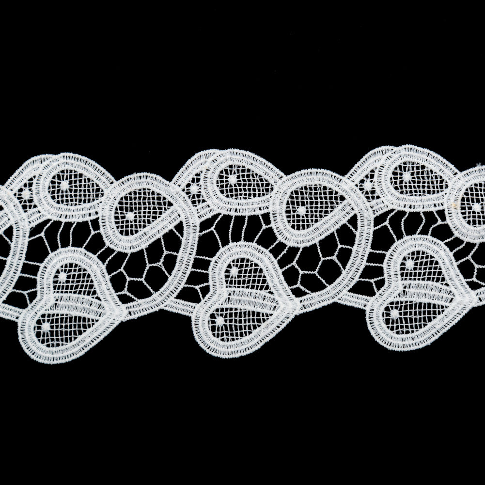 Italian Bright White Swirling Hearts Venise Lace Trim - 2.625" Detail Italian Bright White Swirling Hearts Venise Lace Trim - 2.625" Detail
