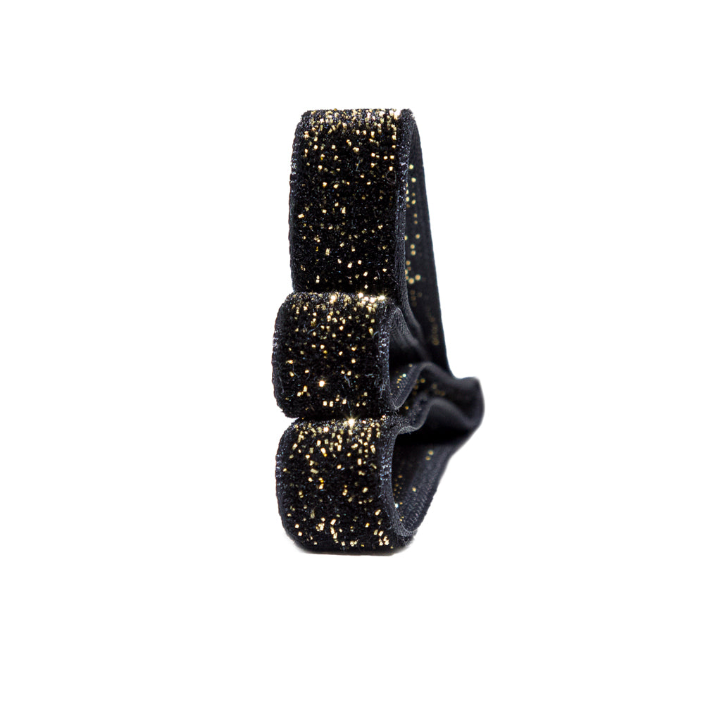 Italian Black and Gold Glitter Velvet Ribbon - 0.375" Detail