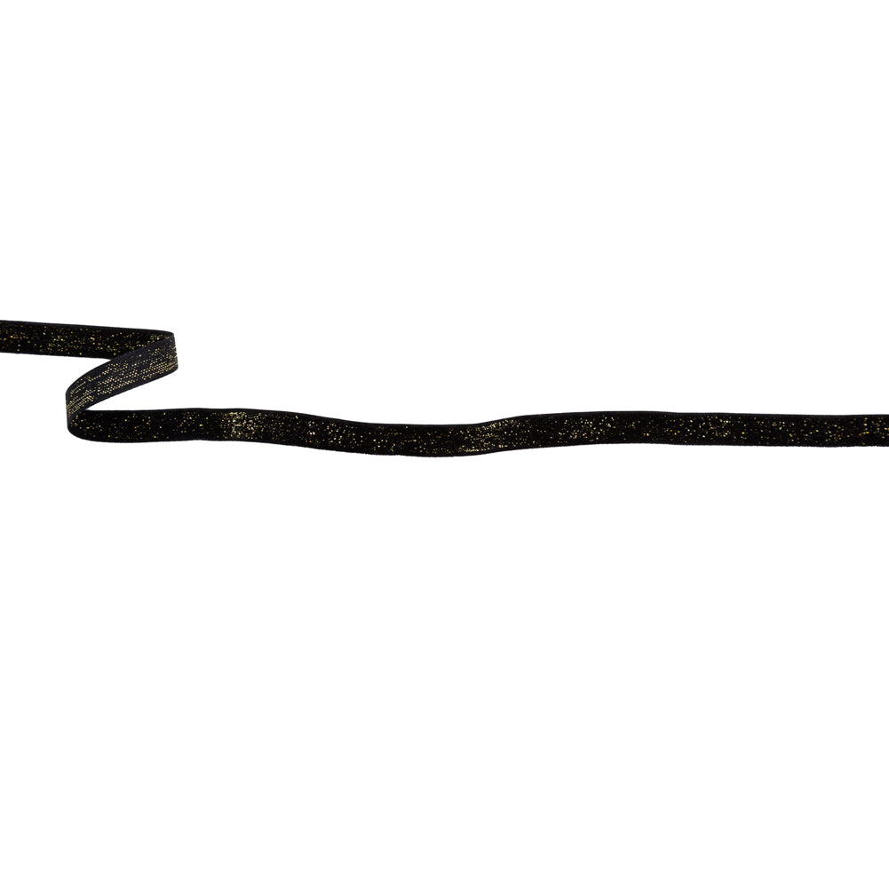 Italian Black and Gold Glitter Velvet Ribbon - 0.375"