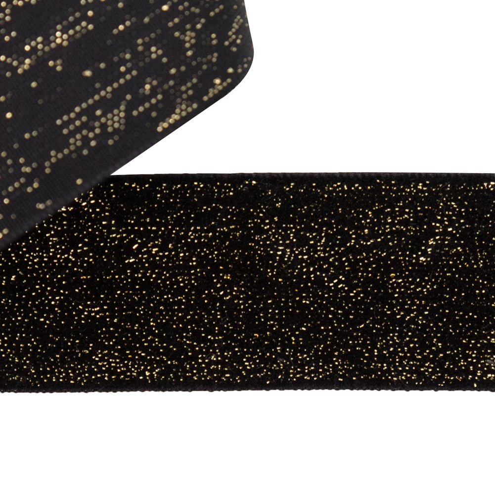 Italian Black and Gold Glitter Velvet Ribbon - 1" Detail