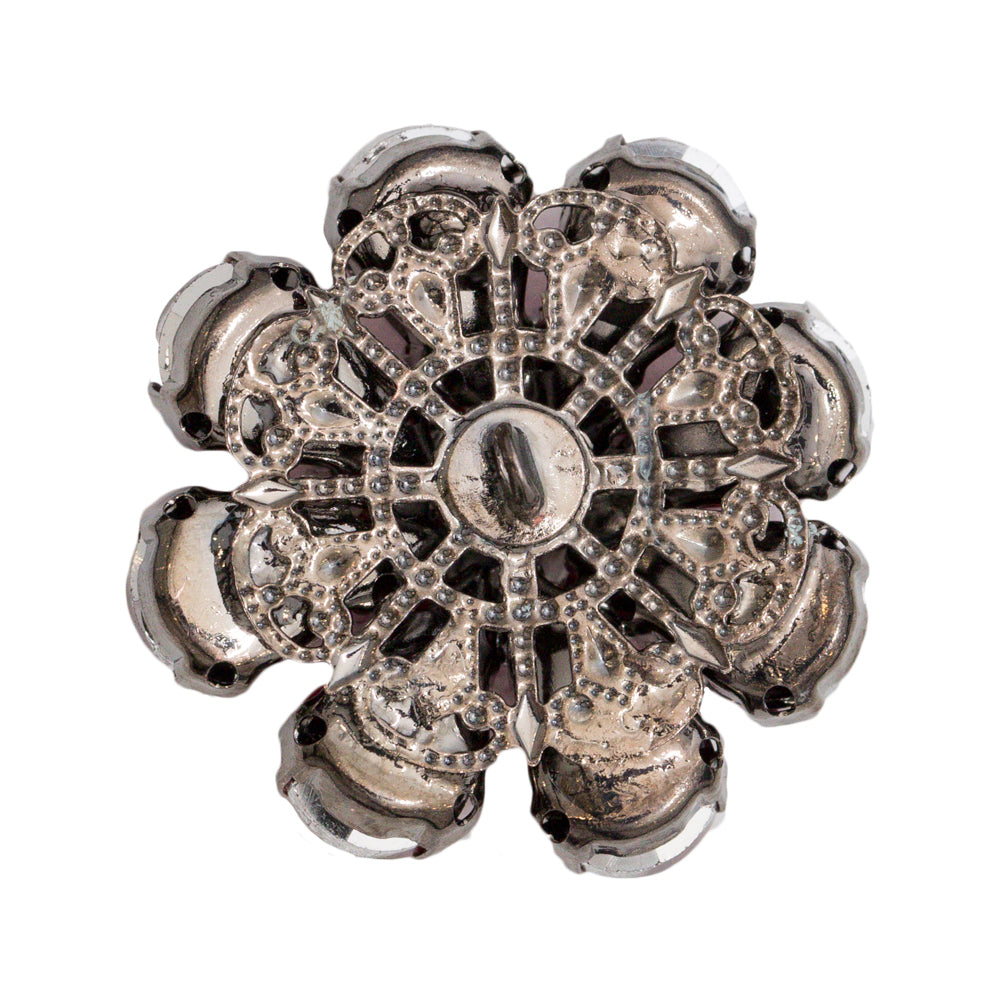 Italian Red, Black and Gunmetal Floral Rhinestone Button - 48L/30.5mm Detail Italian Red, Black and Gunmetal Floral Rhinestone Button - 48L/30.5mm Detail