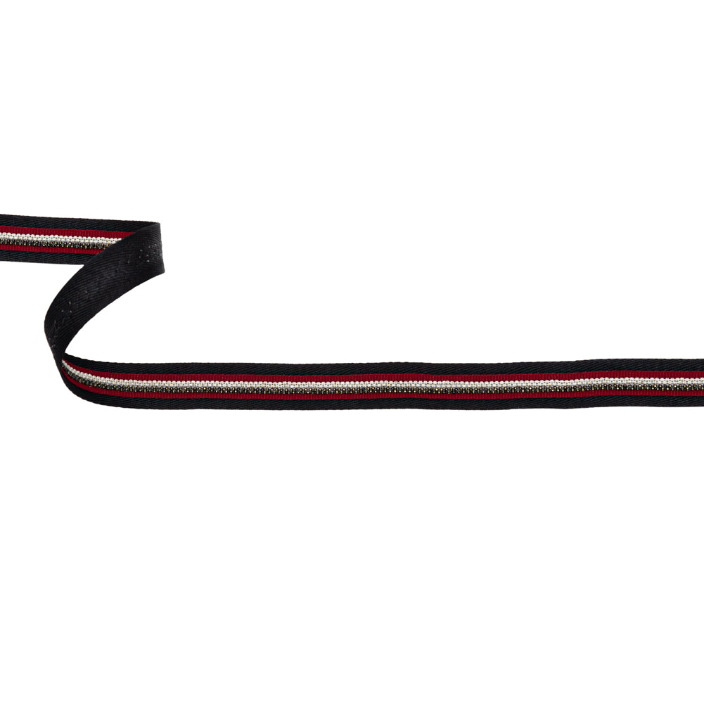 Italian Black Twill Tape with Central Red Grosgrain Ribbon and Metallic Metal Ball Chains Italian Black Twill Tape with Central Red Grosgrain Ribbon and Metallic Metal Ball Chains