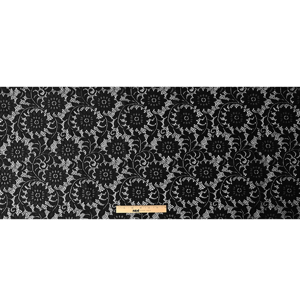 Re-Embroidered Stretch Lace - Black Sunflowers - McKee Collection Drape Re-Embroidered Stretch Lace - Black Sunflowers - McKee Collection Drape