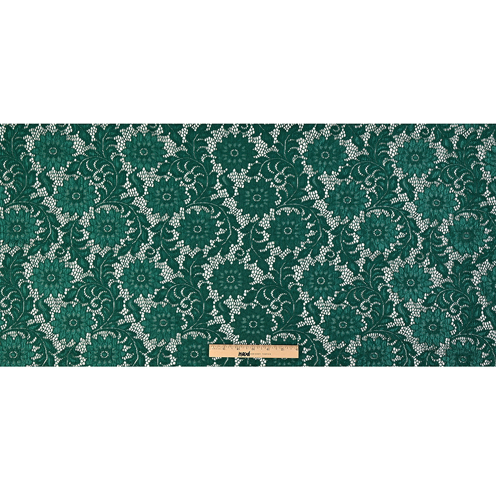 Re-Embroidered Stretch Lace - Emerald Sunflowers - McKee Collection Drape Re-Embroidered Stretch Lace - Emerald Sunflowers - McKee Collection Drape