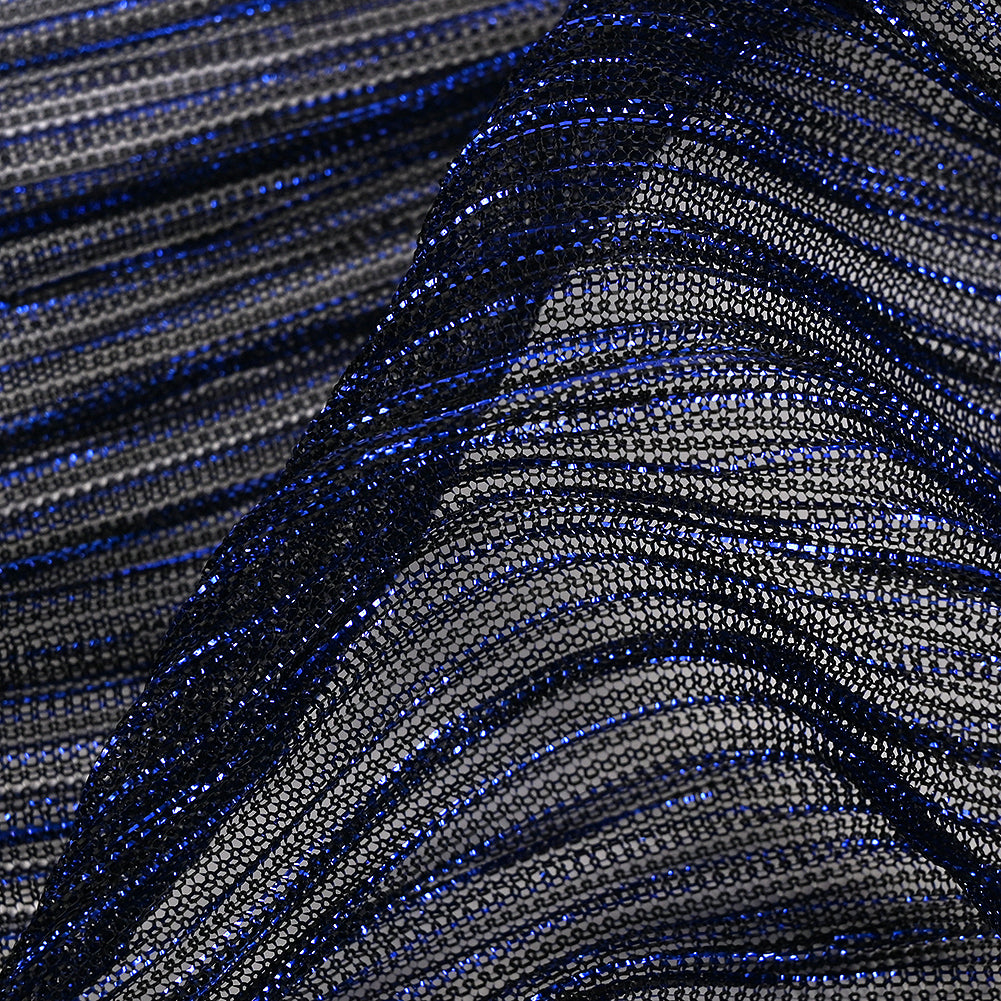 Metallic Stretch Plisse - Magnetic Blue - Natalia Collection Folded Metallic Stretch Plisse - Magnetic Blue - Natalia Collection Folded