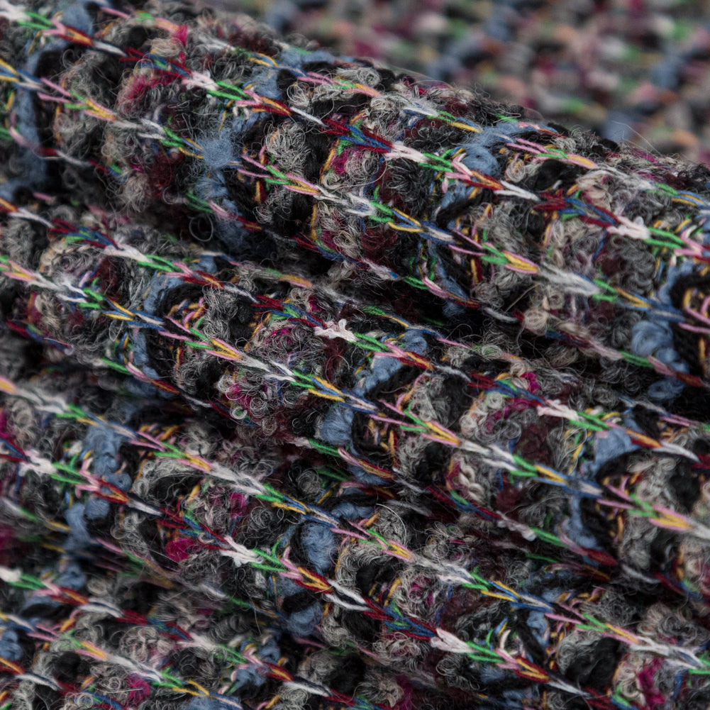 Steel Blue, Green and Fuchsia Striped Blended Wool Knit Folded Steel Blue, Green and Fuchsia Striped Blended Wool Knit Folded