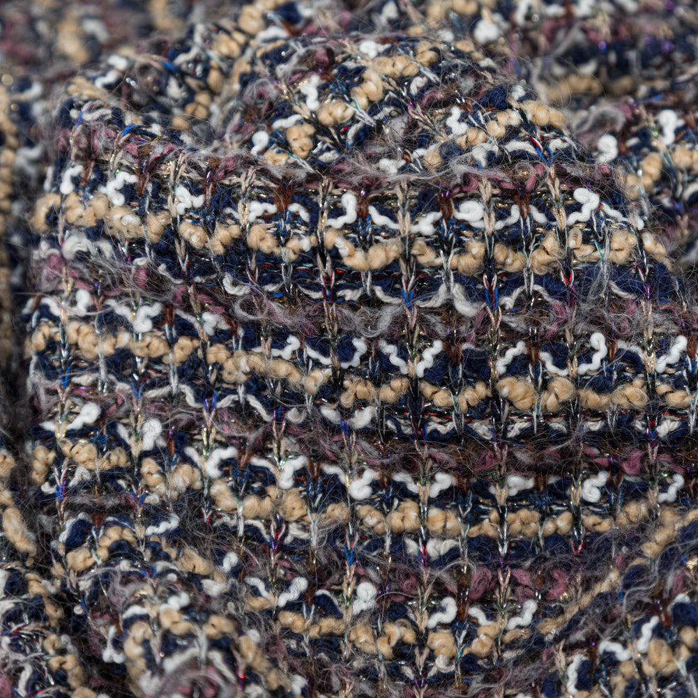 Dusty Rose, Beige and Eclipse Striped Blended Wool Knit with Multicolor Metallic Accents Detail Dusty Rose, Beige and Eclipse Striped Blended Wool Knit with Multicolor Metallic Accents Detail